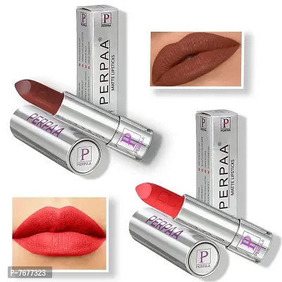 PERPAA&#174; Creamy Matte Bullet Push, Pop & Play Lipstick, Moisturizing Lip Color Enrich with Vitamin E - Non-Drying, Long Lasting ,Waterproof (Pack of 2, Brown ,Orange)