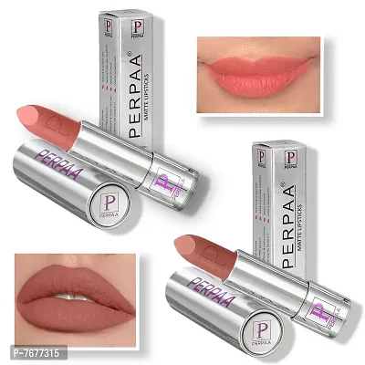 PERPAA&#174; Creamy Matte Bullet Push, Pop & Play Lipstick, Moisturizing Lip Color Enrich with Vitamin E - Non-Drying, Long Lasting ,Waterproof (Pack of 2, Peach Nude ,Nude)