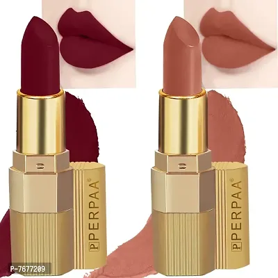 PERPAA&#174; Xpression Weightless Matte Waterproof Lipstick Enriched with Vitamin E One Stroke Application -Combo of 2 (5-8 Hrs Stay) (Innocent Nude, Bold Maroon)