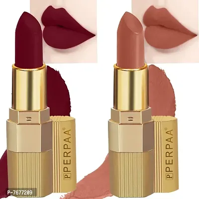 PERPAA&#174; Xpression Weightless Matte Waterproof Lipstick Enriched with Vitamin E One Stroke Application -Combo of 2 (5-8 Hrs Stay) (Innocent Nude, Bold Maroon)-thumb0