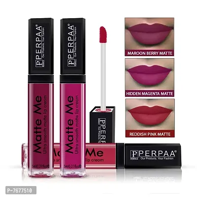 PERPAA&#174; One Stroke Matte Liquid Lipstick (5 ml) (Reddish Pink , Maroon Berry , Hidden Magenta, Pack Of 3)