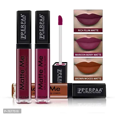 PERPAA&#174; One Stroke Matte Liquid Lipstick (5 ml) (Brown Wood , Maroon Berry , Rich Plum, Pack Of 3)