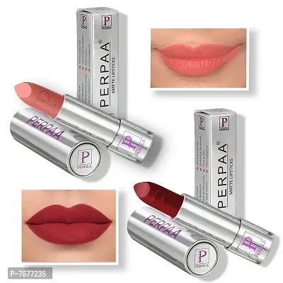 PERPAA&#174; Push, Pop & Play Matte Lipstick, Long Lasting, Moisturizing Lip Color Enrich with Vitamin E - Non-Drying, Creamy Matte Bullet Lipstick (Pack of 2, Peach Nude ,Maroon)