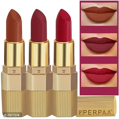 PERPAA#174; Xpression Weightless Matte Waterproof Lipstick Enriched with Vitamin E One Stroke Application -Combo of 3 (5-8 Hrs Stay) (Matte Rust Brown ,Matte Apple Red ,Matte Maroon)