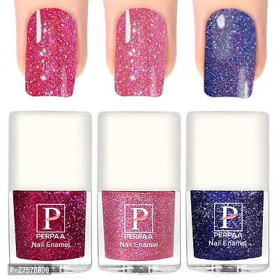 Perpaa Glitter Gel Nail Polish Diamond Flashing Sparkly Enamel Pack Of 3 Pink Baby Pink Turquoise-thumb0