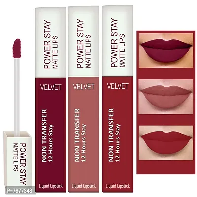 PERPAA&#174; Power Stay Liquid Matte Lipstick - Waterproof Combo of 3 (Upto12 Hrs Stay) (Cherry Red ,Visionary Nude , Apple Red, Pack of 3)-thumb0