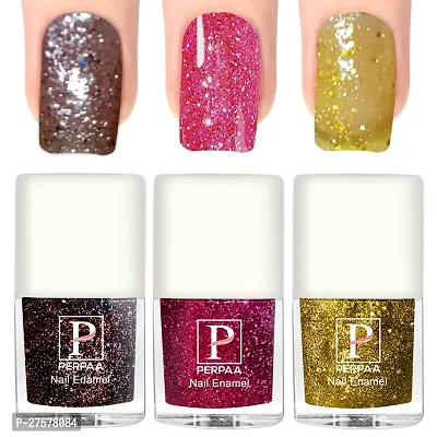 Perpaa Glitter Gel Nail Polish Diamond Flashing Sparkly Enamel Pack Of 3 Brown Pink Yellow