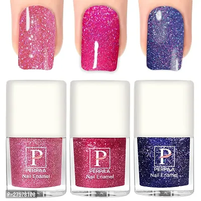 Perpaa Glitter Gel Nail Polish Diamond Flashing Sparkly Enamel Pack Of 3 Baby Pink Light Pink Royal Blue