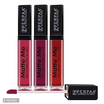 PERPAA&#174; One Stroke Matte Liquid Lipstick (5 ml) (Maroon Berry , Reddish Pink , Bright Red, Pack Of 3)-thumb2