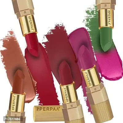 PERPAA&#174; Xpression Weightless Matte Waterproof Lipstick Enriched with Vitamin E One Stroke Application Combo of 5 (5-8 Hrs Stay)-thumb0