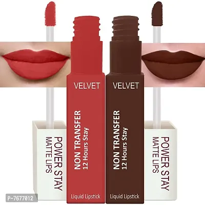 PERPAA&#174; Power Stay Liquid Matte Lipstick - Waterproof Combo of 2(Upto12 Hrs Stay) (Flirty Red, Bon Bon Brown, Pack of 2)-thumb0