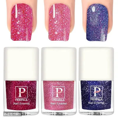 Perpaa Glitter Gel Nail Polish Diamond Flashing Sparkly Enamel Pack Of 3 Pink Baby Pink Royal Blue