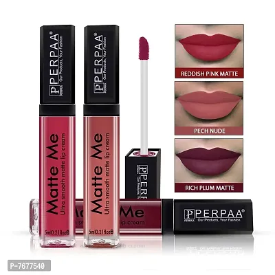 PERPAA&#174; One Stroke Matte Liquid Lipstick (5 ml) (Rich Plum , Peach Nude , Reddish Pink, Pack Of 3)