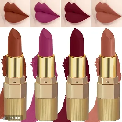 PERPAA&#174; Xpression Weightless Matte Waterproof Lipstick Enriched with Vitamin E One Stroke Application -Combo of 4 (5-8 Hrs Stay) (Innocent Nude ,Matte Rust Brown ,Matte Magenta ,Bold Maroon)