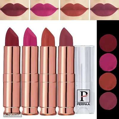 PERPAA Antique Velvet Stick Lipstick, Enreached with Jojoba Oil, Shea Butter Pack of 4 Lipsticks, Shade-Dark Pink,Rust Orange,Red Apple,Dark Maroon