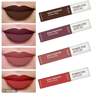 PERPAA&#174; Power Stay Liquid Matte Lipstick - Waterproof Combo of 4 (Upto12 Hrs Stay) (Bon Bon Brown ,Timeless Mauve ,Visionary Nude ,Flirty Red, Pack of 4)