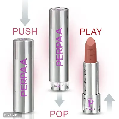 PERPAA&#174; Creamy Matte Bullet Push, Pop & Play Lipstick, Moisturizing Lip Color Enrich with Vitamin E - Non-Drying, Long Lasting ,Waterproof (Pack of 2, Peach Nude ,Nude)-thumb2