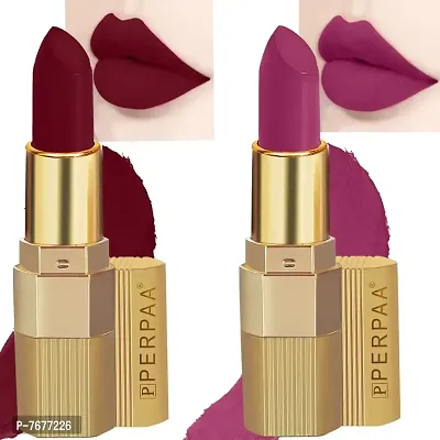 PERPAA&#174; Xpression Weightless Matte Waterproof Lipstick Enriched with Vitamin E One Stroke Application -Combo of 2 (5-8 Hrs Stay) (Bold Maroon ,Matte Magenta)