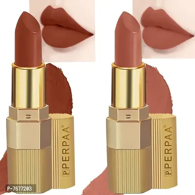 PERPAA#174; Xpression Weightless Matte Waterproof Lipstick Enriched with Vitamin E One Stroke Application -Combo of 2 (5-8 Hrs Stay) (Innocent Nude, Matte Rust Brown)