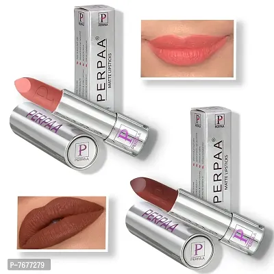 PERPAA#174; Push, Pop  Play Matte Lipstick, Long Lasting, Moisturizing Lip Color Enrich with Vitamin E - Non-Drying, Creamy Matte Bullet Lipstick (Pack of 2, Peach Nude ,Brown)