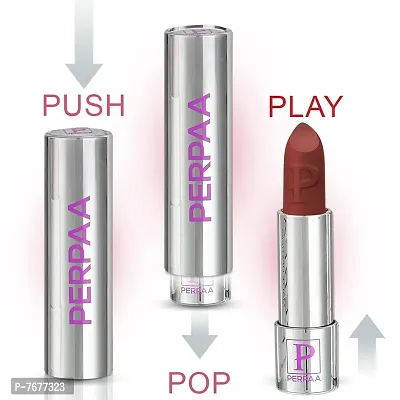 PERPAA&#174; Creamy Matte Bullet Push, Pop & Play Lipstick, Moisturizing Lip Color Enrich with Vitamin E - Non-Drying, Long Lasting ,Waterproof (Pack of 2, Brown ,Orange)-thumb5