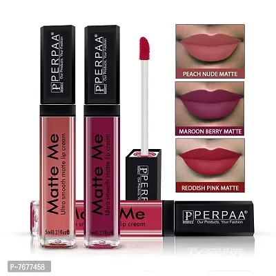 PERPAA&#174; One Stroke Matte Liquid Lipstick (5 ml) (Maroon Berry, Reddish Pink , Beach Nude, Pack Of 3)