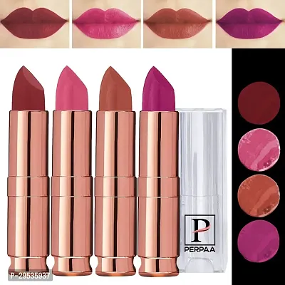 PERPAA Antique Velvet Stick Lipstick, Enreached with Jojoba Oil, Shea Butter Pack of 4 Lipsticks, Shade-Magenta,Pink,Nude,Maroon