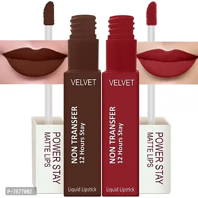 PERPAA&#174; Power Stay Liquid Matte Lipstick - Waterproof Combo of 2(Upto12 Hrs Stay) (Bon Bon Brown , Apple Red, Pack of 2)-thumb0