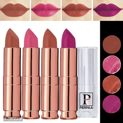 PERPAA Antique Velvet Stick Lipstick, Enreached with Jojoba Oil, Shea Butter Pack of 4 Lipsticks, Shade-Magenta,Pink,Nude,Nude Brown-thumb0