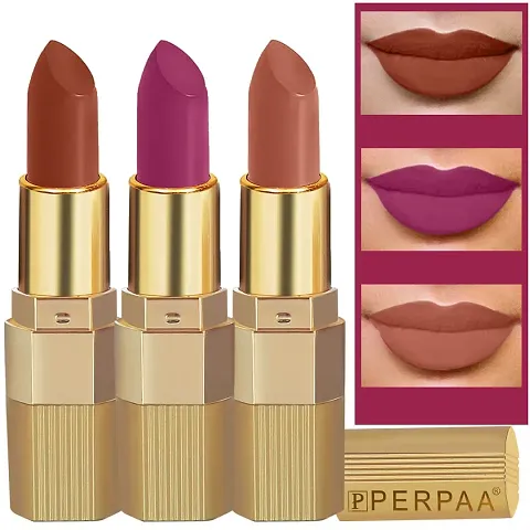 PERPAA&#174; Xpression Weightless Creamy Matte Waterproof Lipstick Enriched with Vitamin E One Stroke Application -Combo of 3 (5-8 Hrs Stay)