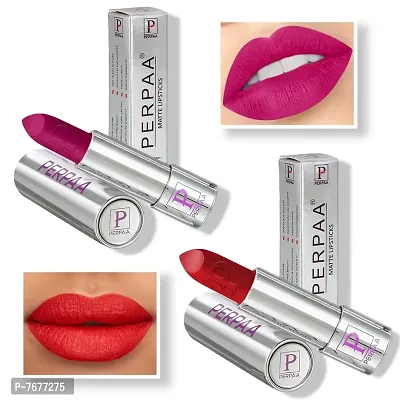 PERPAA&#174; Push, Pop & Play Matte Lipstick, Long Lasting, Moisturizing Lip Color Enrich with Vitamin E - Non-Drying, Creamy Matte Bullet Lipstick (Pack of 2, Magenta ,Red)