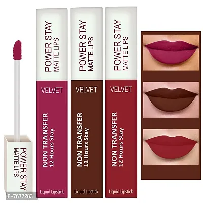 PERPAA&#174; Power Stay Liquid Matte Lipstick - Waterproof Combo of 3 (Upto12 Hrs Stay) (Pink Prom , Bon Bon Brown , Apple Red, Pack of 3)