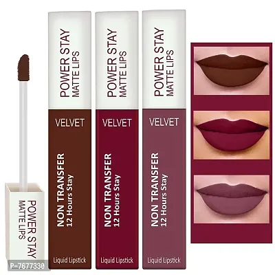 PERPAA#174; Power Stay Liquid Matte Lipstick - Waterproof Combo of 3 (Upto12 Hrs Stay) (Cherry Red, Bon Bon Brown ,Timeless Mauve, Pack of 3)