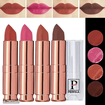 PERPAA Antique Velvet Stick Lipstick, Enreached with Jojoba Oil, Shea Butter Pack of 4 Lipsticks, Shade-Pink,Nude,Brown,Rust Orange