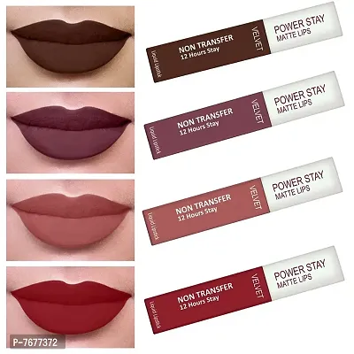 PERPAA&#174; Power Stay Liquid Matte Lipstick - Waterproof Combo of 4 (Upto12 Hrs Stay) (Bon Bon Brown ,Timeless Mauve ,Visionary Nude ,Apple Red, Pack of 4)