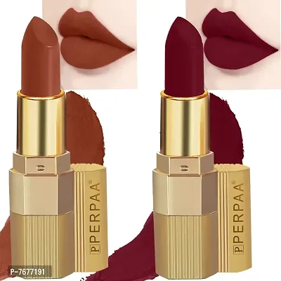 PERPAA&#174; Xpression Weightless Matte Waterproof Lipstick Enriched with Vitamin E One Stroke Application -Combo of 2 (5-8 Hrs Stay) (Bold Maroon ,Matte Rust Brown)