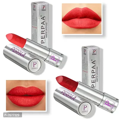 PERPAA&#174; Creamy Matte Bullet Push, Pop & Play Lipstick, Moisturizing Lip Color Enrich with Vitamin E - Non-Drying, Long Lasting ,Waterproof (Pack of 2, Orange ,Red)