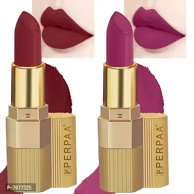 PERPAA&#174; Xpression Weightless Matte Waterproof Lipstick Enriched with Vitamin E One Stroke Application -Combo of 2 (5-8 Hrs Stay) (Matte Magenta ,Matte Maroon)