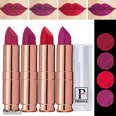 PERPAA Antique Velvet Stick Lipstick, Enreached with Jojoba Oil, Shea Butter Pack of 4 Lipsticks, Shade-Cherry Red,Red,Magenta,Red Apple Pink