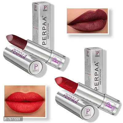 PERPAA&#174; Push, Pop & Play Matte Lipstick, Long Lasting, Moisturizing Lip Color Enrich with Vitamin E - Non-Drying, Creamy Matte Bullet Lipstick (Pack of 2, Maroon ,Red)