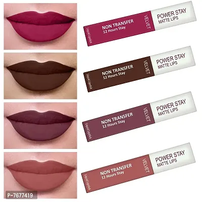 PERPAA#174; Power Stay Liquid Matte Lipstick - Waterproof Combo of 4 (Upto12 Hrs Stay) (Pink Prom , Bon Bon Brown ,Timeless Mauve , Visionary Nude, Pack of 4)