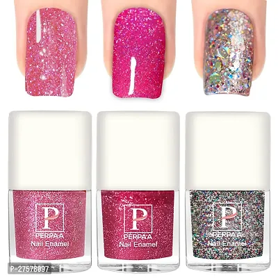 Perpaa Glitter Gel Nail Polish Diamond Flashing Sparkly Enamel Pack Of 3 Baby Pink Light Pink Silver