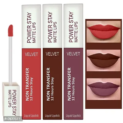 PERPAA&#174; Power Stay Liquid Matte Lipstick - Waterproof Combo of 3 (Upto12 Hrs Stay) (Flirty Red, Bon Bon Brown, Timeless Mauve, Pack of 3)