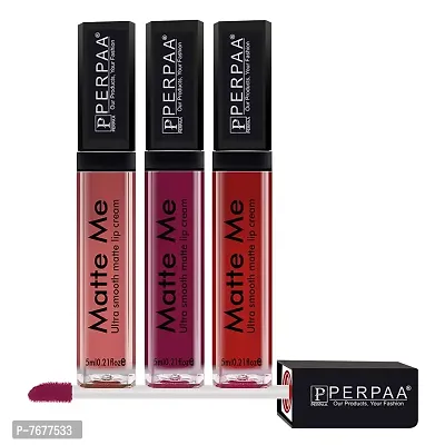 PERPAA&#174; One Stroke Matte Liquid Lipstick (5 ml) (Maroon Berry , Beach Nude , Bright Red, Pack Of 3)-thumb2