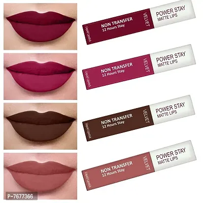 PERPAA&#174; Power Stay Liquid Matte Lipstick - Waterproof Combo of 4 (Upto12 Hrs Stay) (Cherry Red , Pink Prom , Bon Bon Brown , Visionary Nude, Pack of 4)