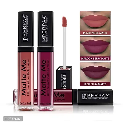 PERPAA&#174; One Stroke Matte Liquid Lipstick (5 ml) (Maroon Berry ,Rich Plum , Beach Nude, Pack Of 3)