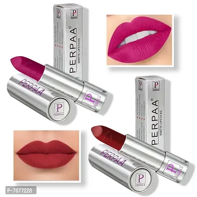 PERPAA&#174; Push, Pop & Play Matte Lipstick, Long Lasting, Moisturizing Lip Color Enrich with Vitamin E - Non-Drying, Creamy Matte Bullet Lipstick (Pack of 2, Magenta ,Bridal Maroon)-thumb0