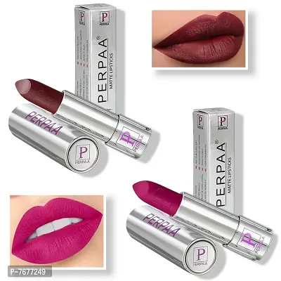 PERPAA&#174; Push, Pop & Play Matte Lipstick, Long Lasting, Moisturizing Lip Color Enrich with Vitamin E - Non-Drying, Creamy Matte Bullet Lipstick (Pack of 2, Maroon , Magenta)