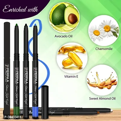 PERPAA Intense Kohl Kajal Pencil Kit Of 2 Different Shades- Black, Blue Vegan  Organic,0.35gm Each-thumb2