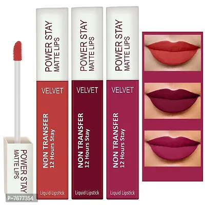 PERPAA&#174; Power Stay Liquid Matte Lipstick - Waterproof Combo of 3 (Upto12 Hrs Stay) (Flirty Red, Cherry Red , Pink Prom, Pack of 3)